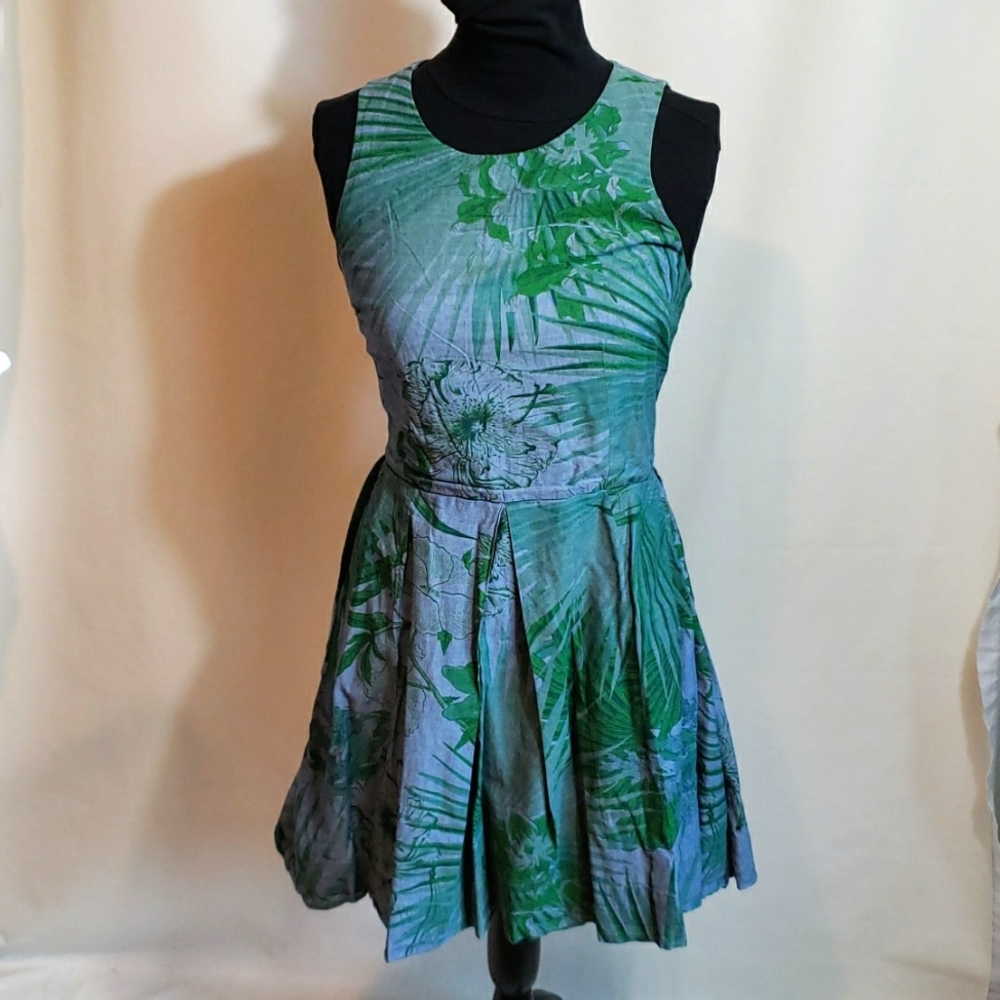 GAP Cotton Chambray Tropical Leaf Tank Dress with Pockets Size 6